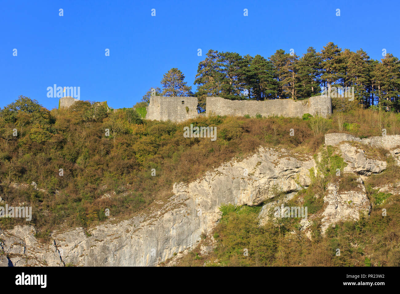 The 15th-century ruins of Poilvache Castle in Yvoir (province of Namur), Belgium Stock Photo