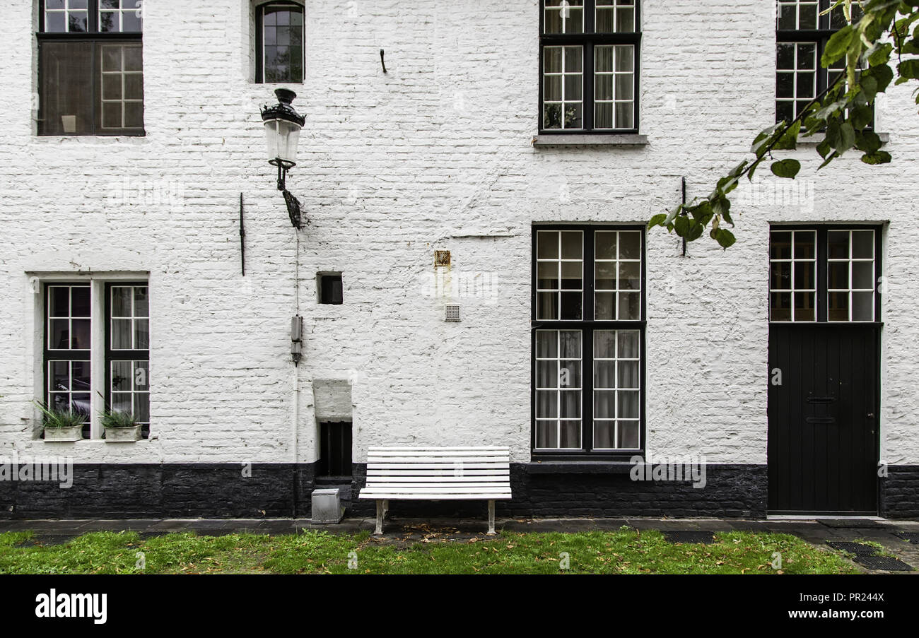 Begijnhof, typical and old district of Bruges, detail of typical Belgian house, tourism in Europe Stock Photo