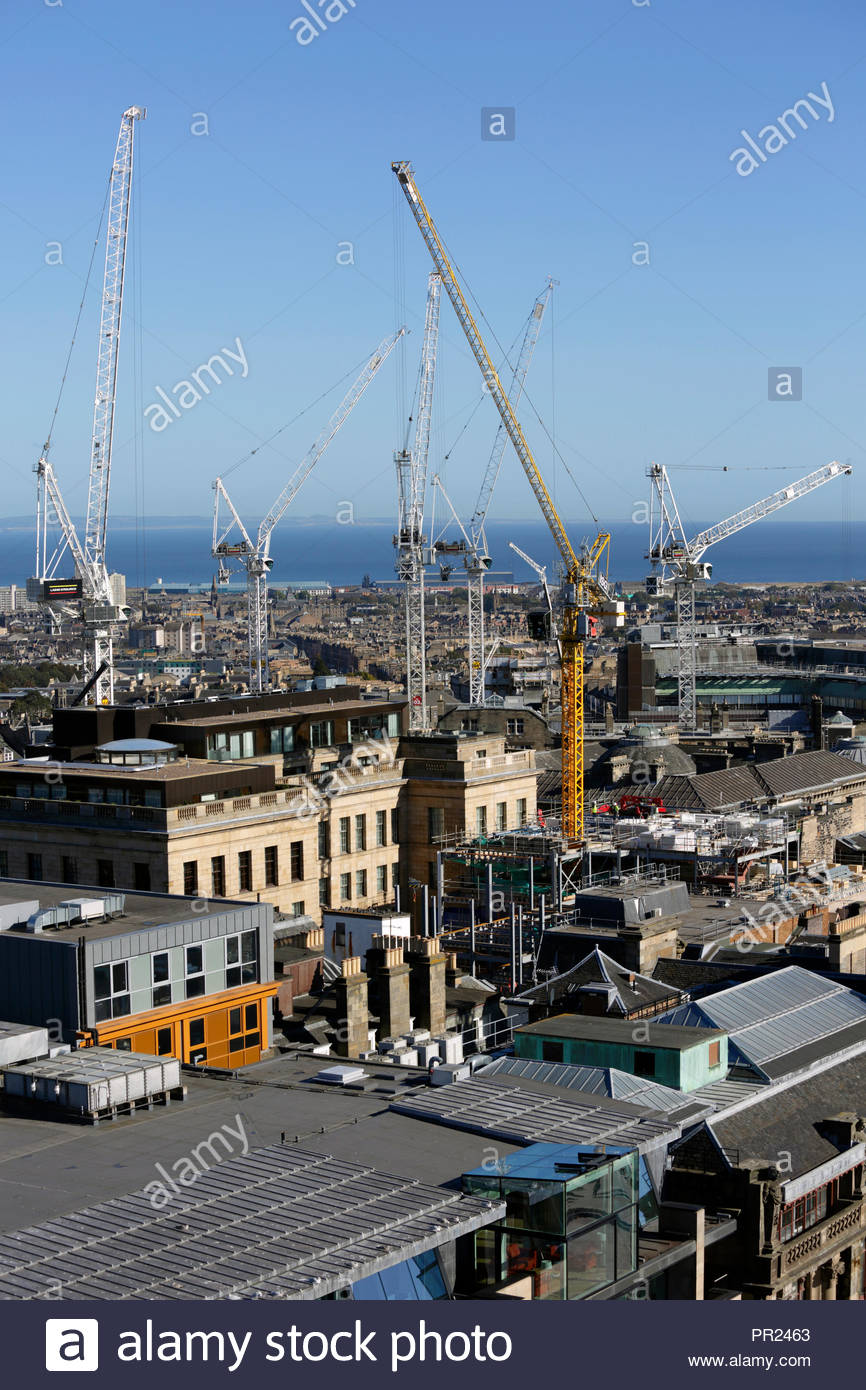 Cranes standing over the St James Centre demolition and redevelopment, Edinburgh Scotland Stock Photo