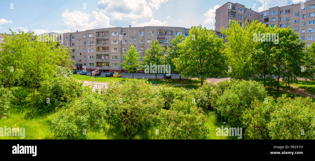 This district full of these living apartment blocks was build in 1978-1985. These days population there is about 35000. A great example of contemporar Stock Photo