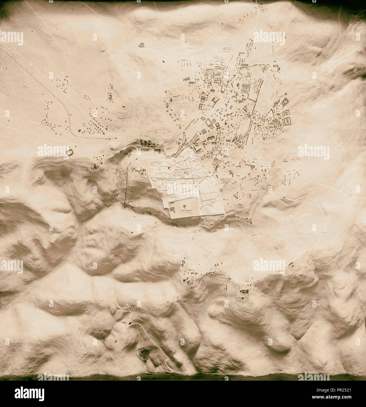 Relief map of Jerusalem. Photograph shows a relief model of Jerusalem made by Ernest Forrest Beaumont. 1920, Jerusalem, Israel Stock Photo