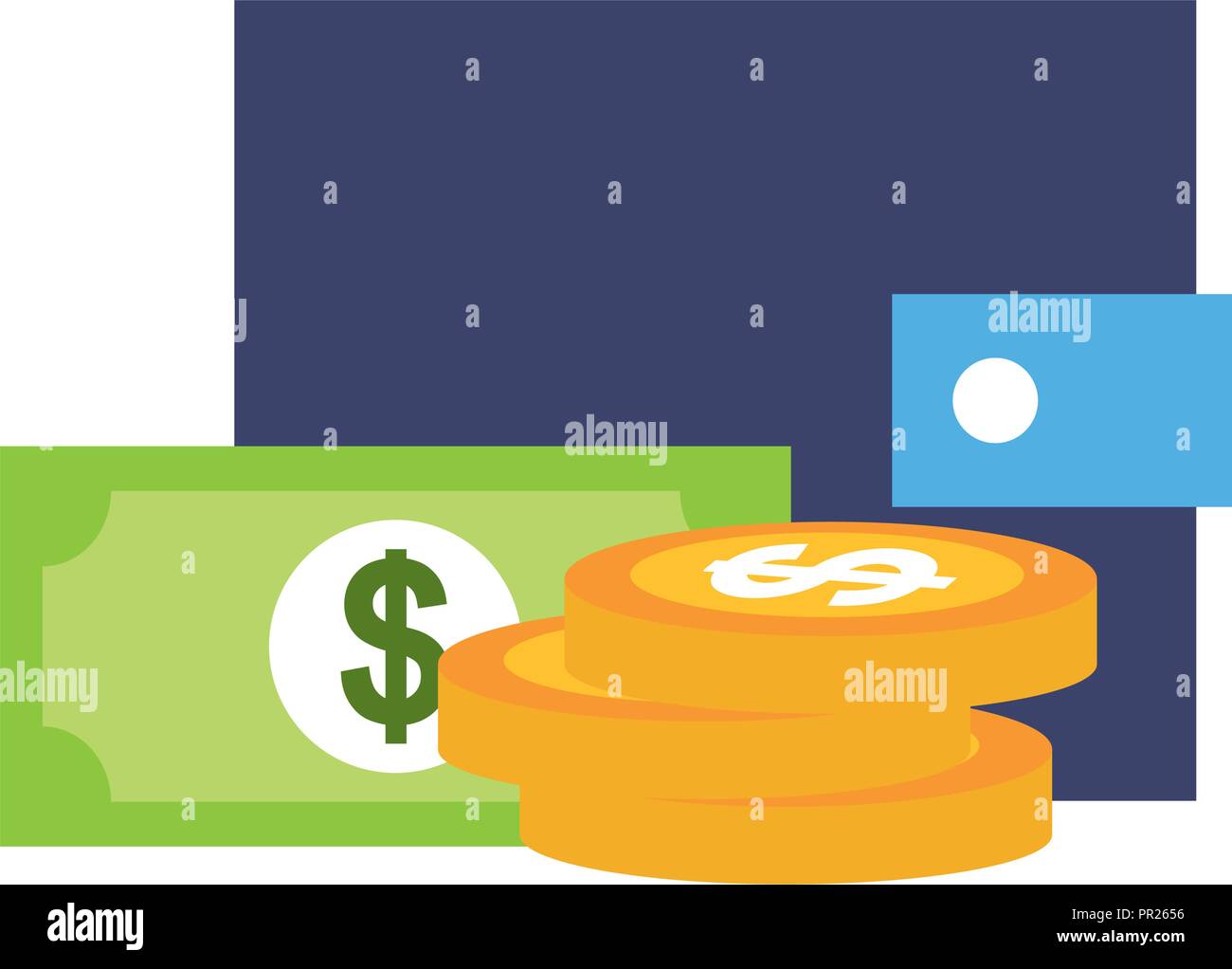 wallet coins banknote money online shopping vector illustration Stock ...