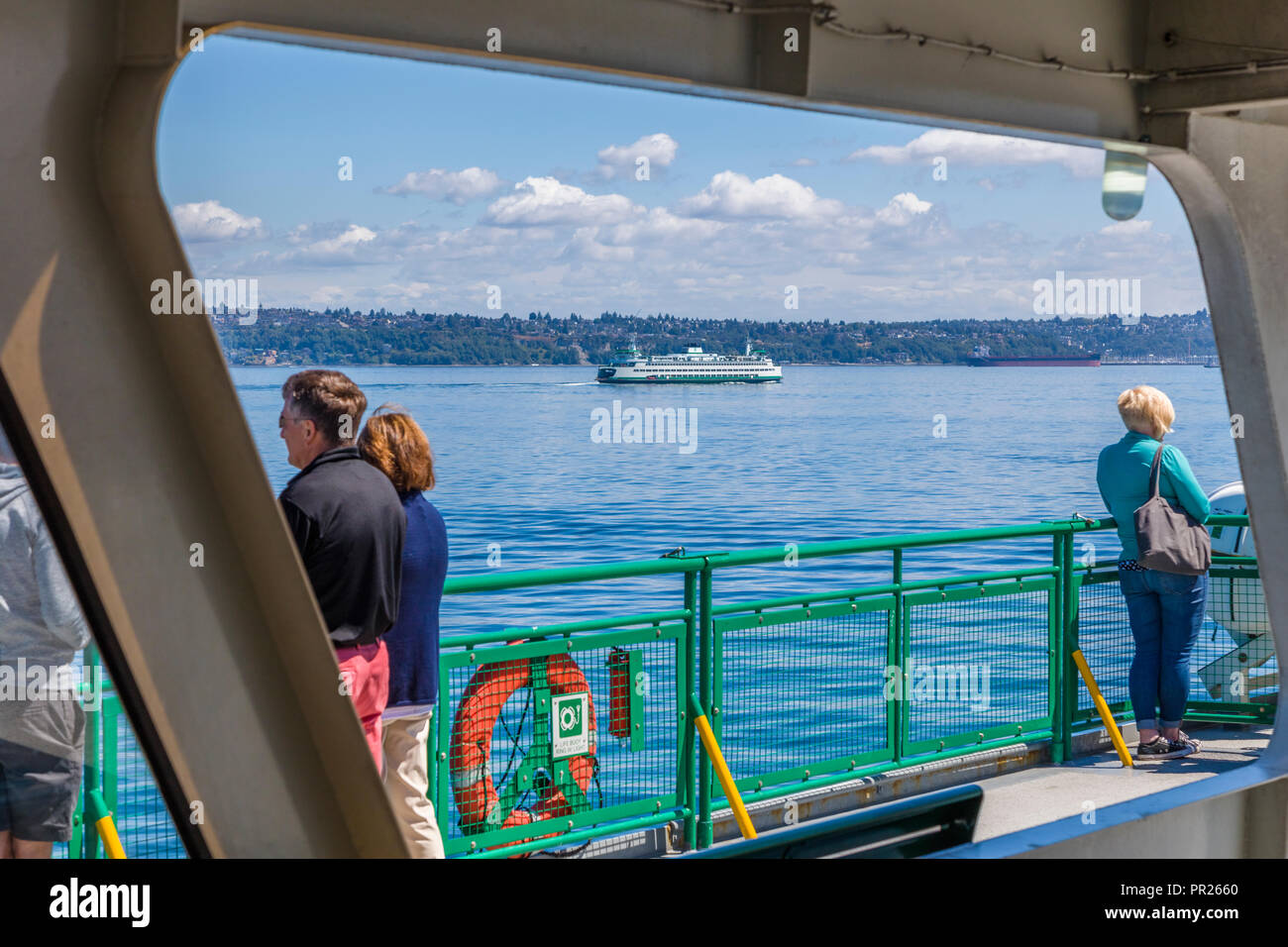 Ferry in  Puget Sound off Seattle Washington in the United States Stock Photo