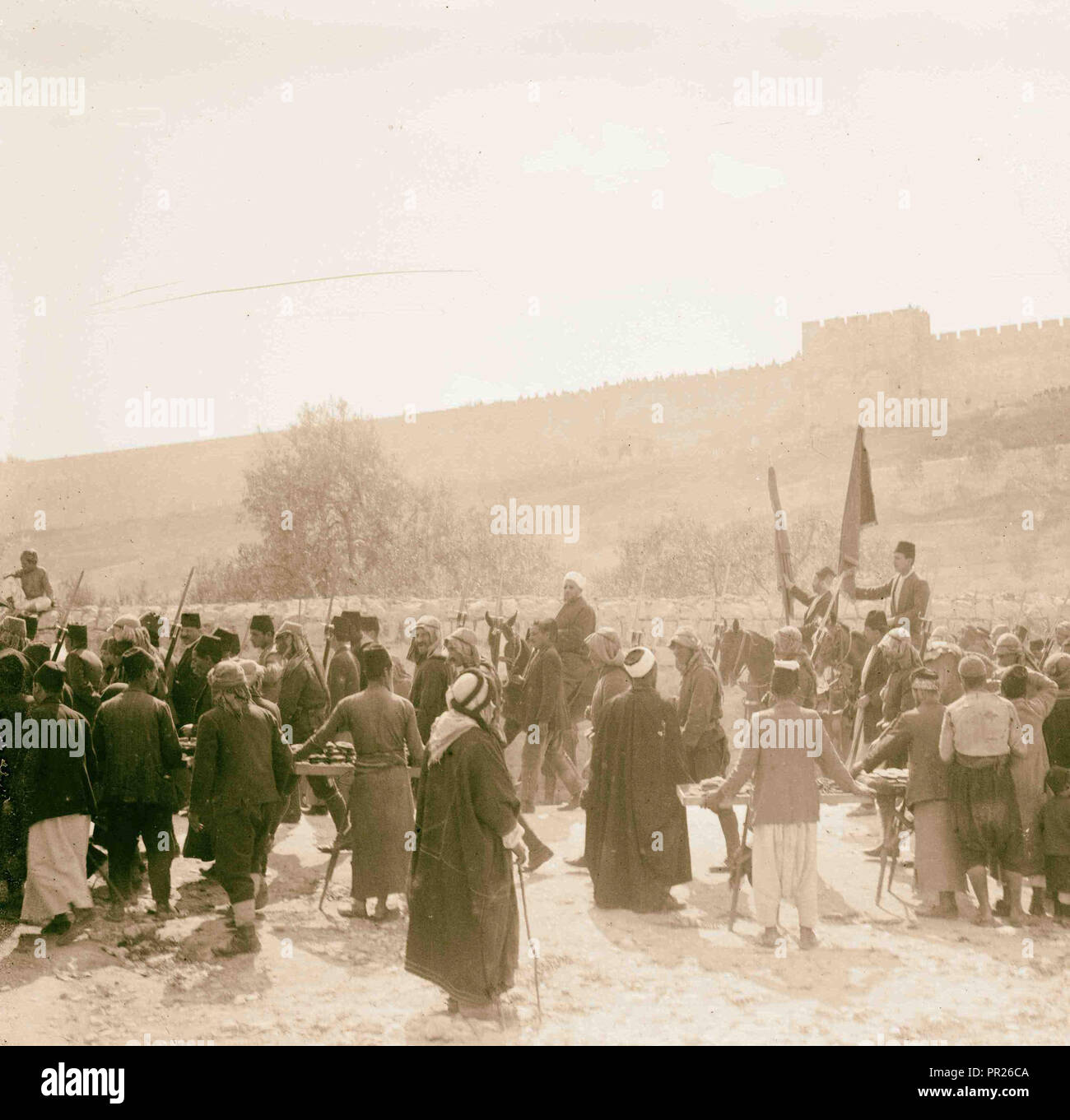Turk military WWI. Parade outside Jerusalem, new Golden Gate 1898, Jerusalem, Israel Stock Photo