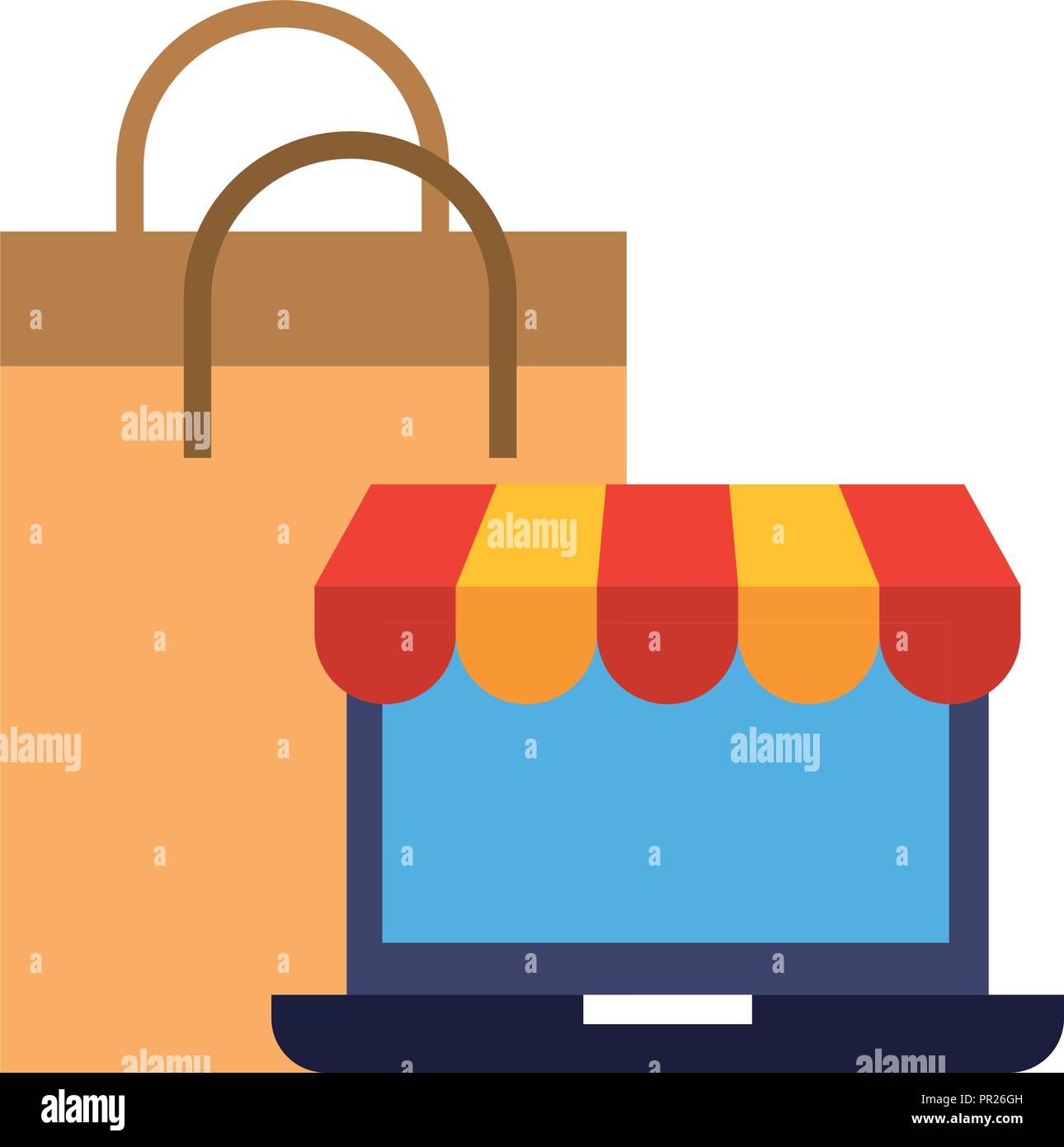 online shopping paper bag laptop store vector illustration Stock Vector ...