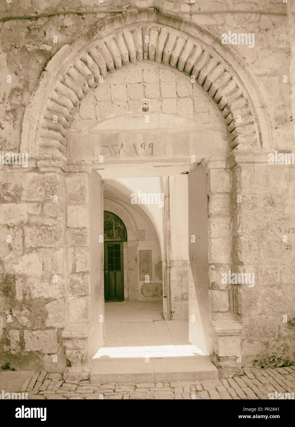 Syrian Church (Mt. Zion). Curaculune? Entrance, of St. Mark. 1940, Jerusalem Stock Photo