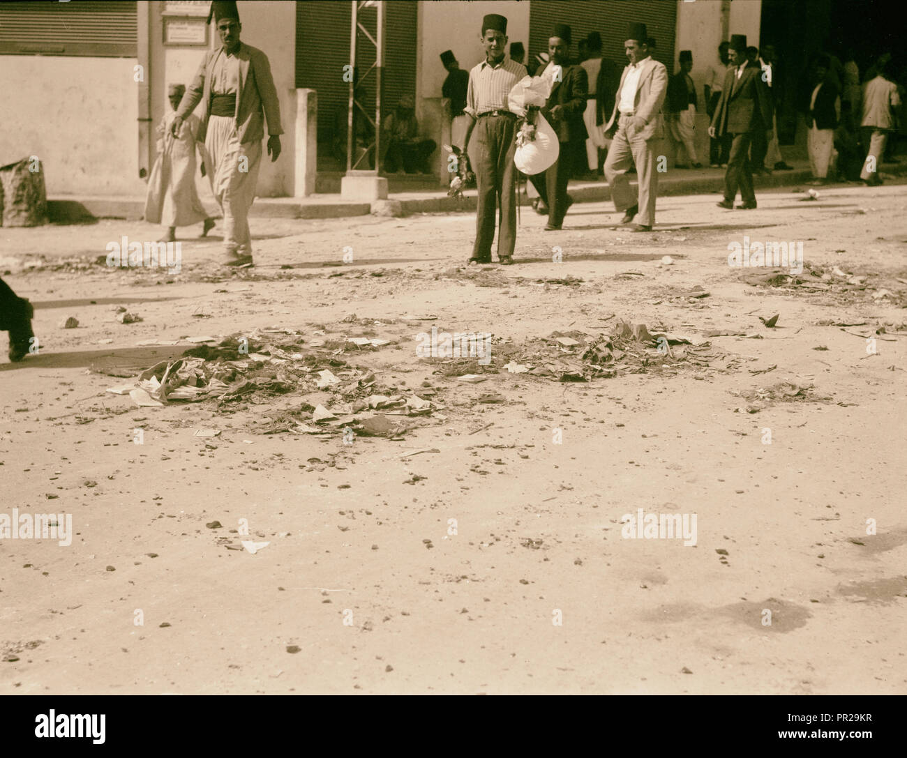 Palestine disturbances during summer 1936. Jaffa. Broken glass and debris to impede motor traffic. 1936, Israel, Tel Aviv Stock Photo