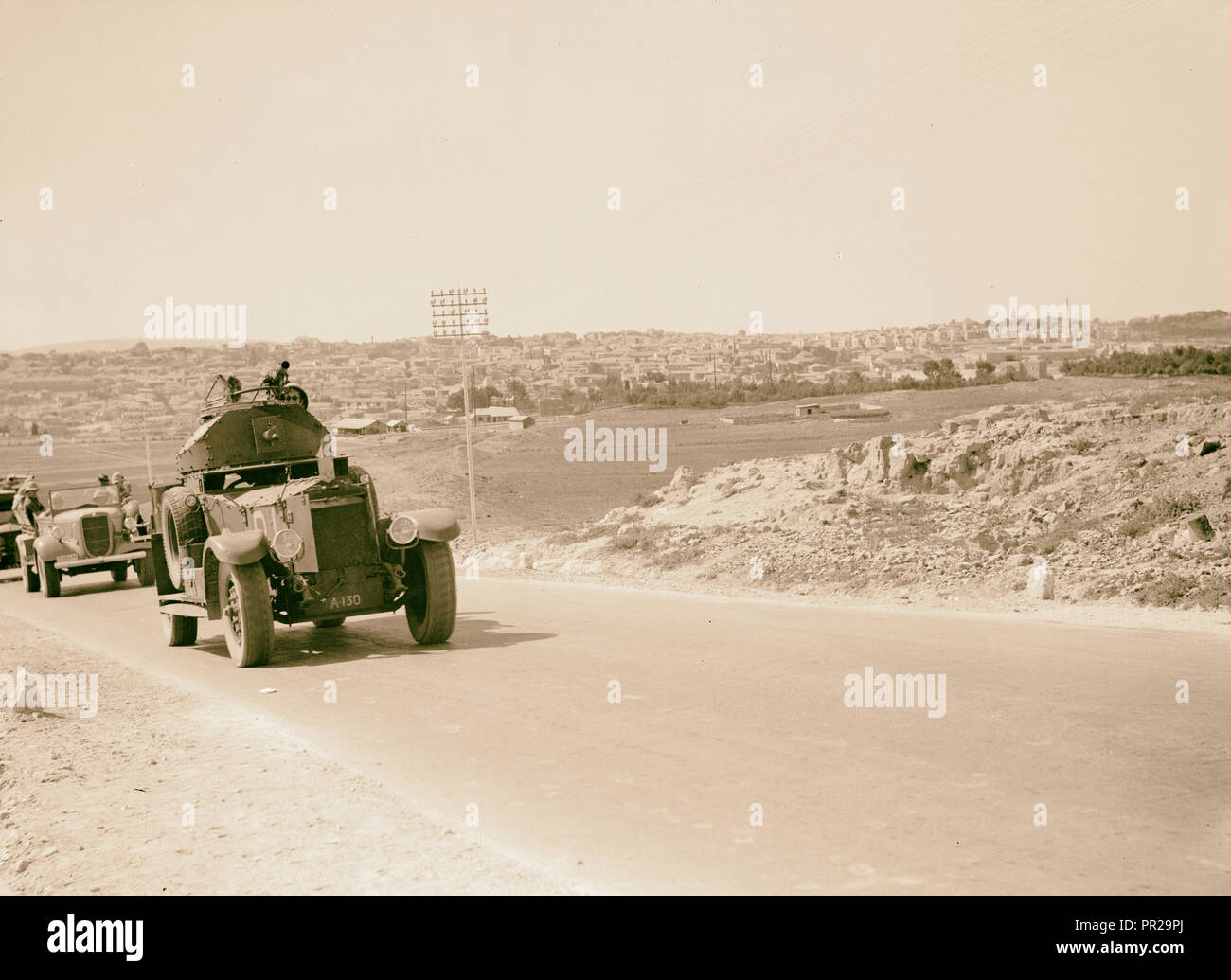 Palestine disturbances 1936. Armoured car preceding the daily Jerusalem-Afuleh convoy. 1936, Jerusalem Stock Photo