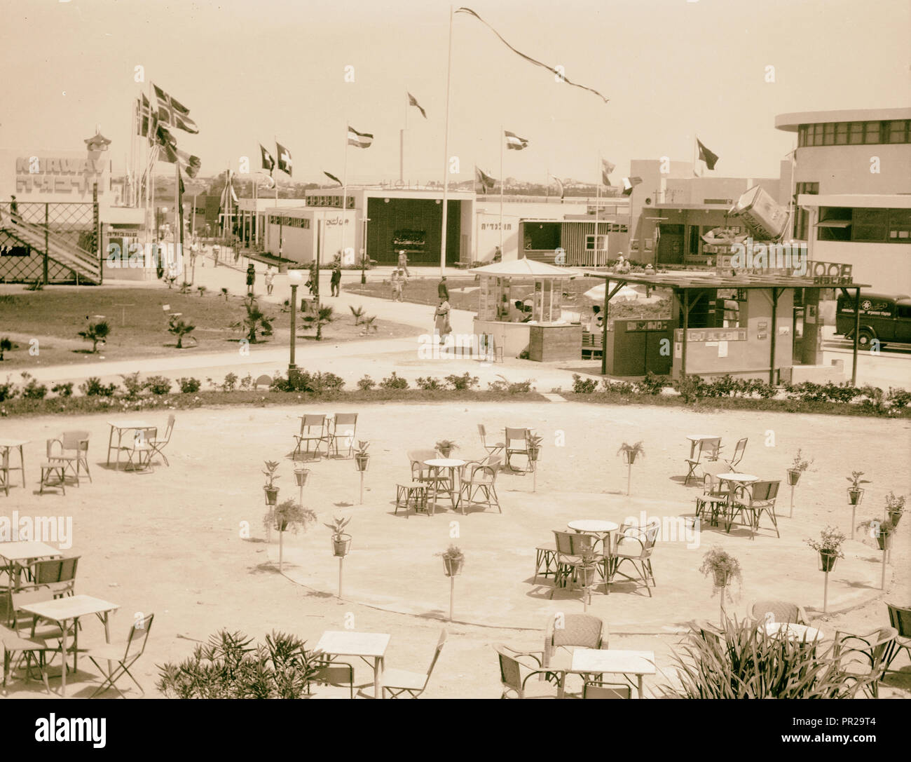 Palestine disturbances 1936. The Fair grounds showing empty chairs and conspicuous lack of attendants [Tel Aviv]. 1936, Israel Stock Photo