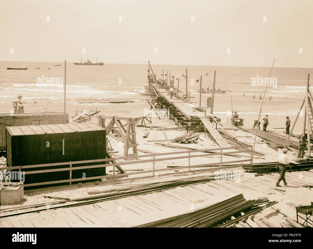 Palestine disturbances 1936. The Tel-Aviv jetty in the early stage of ...
