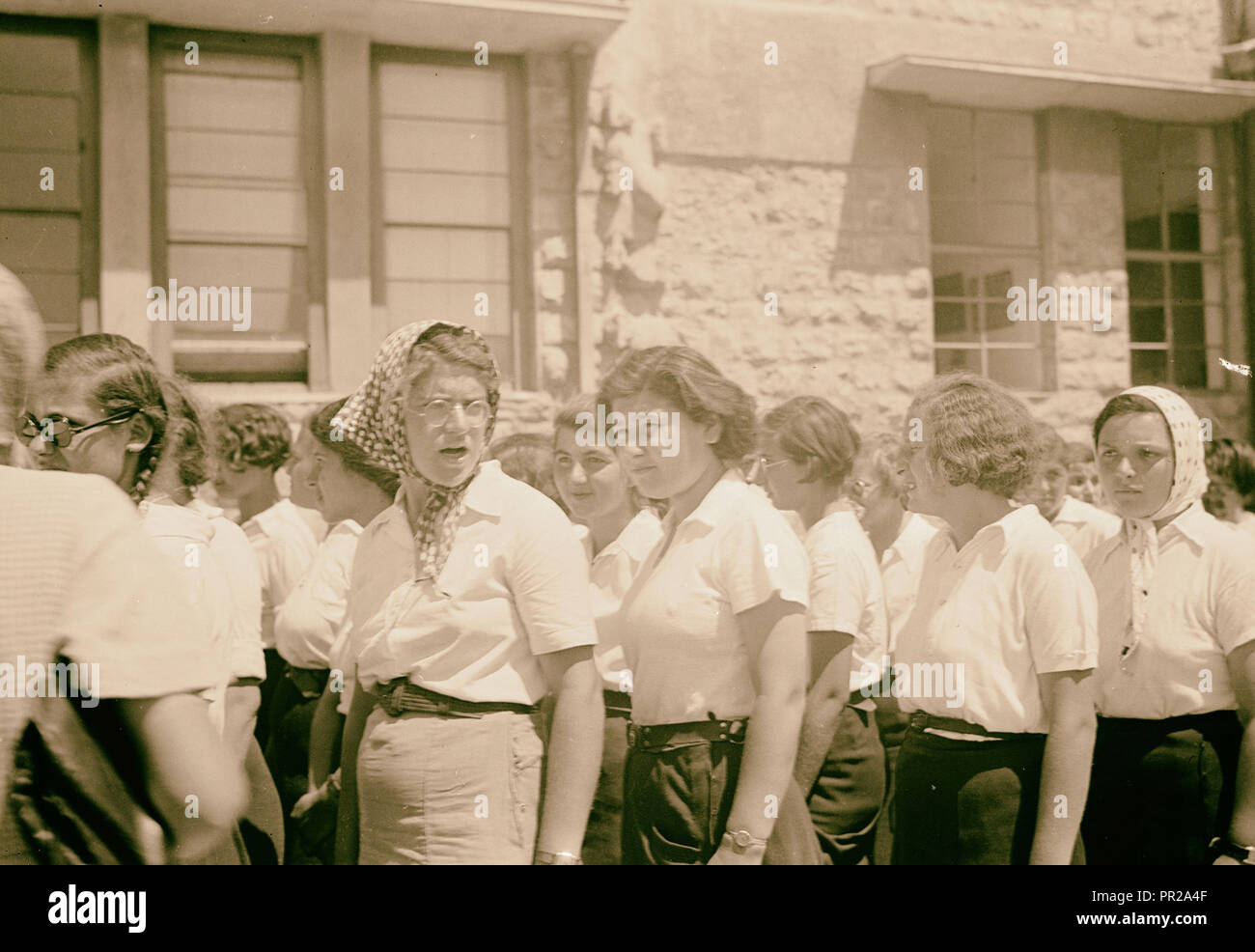 Jewish protest demonstrations against Palestine White Paper, May 18, 1939. Line of types of young girls in the procession Stock Photo