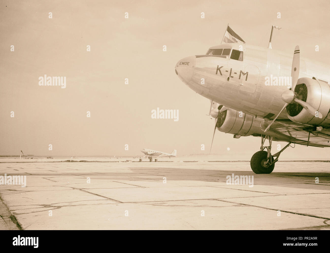 Lot plane arriving [at Lydda Airport]. 1934, Israel, Lod Stock Photo