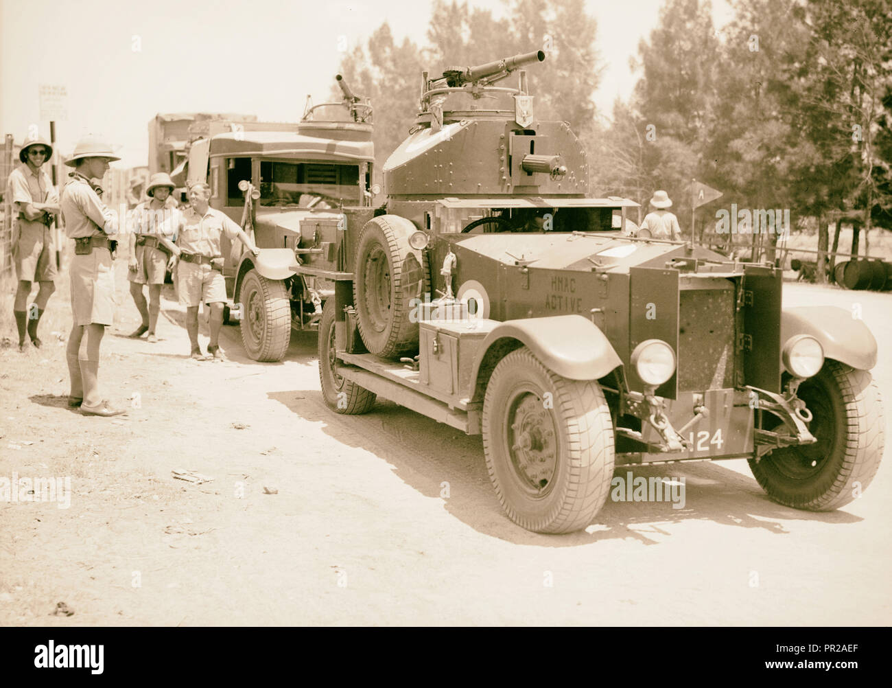 Eleventh Huzars arriving at Ludd. Armoured car ready to take to road, Israel, Lod Stock Photo