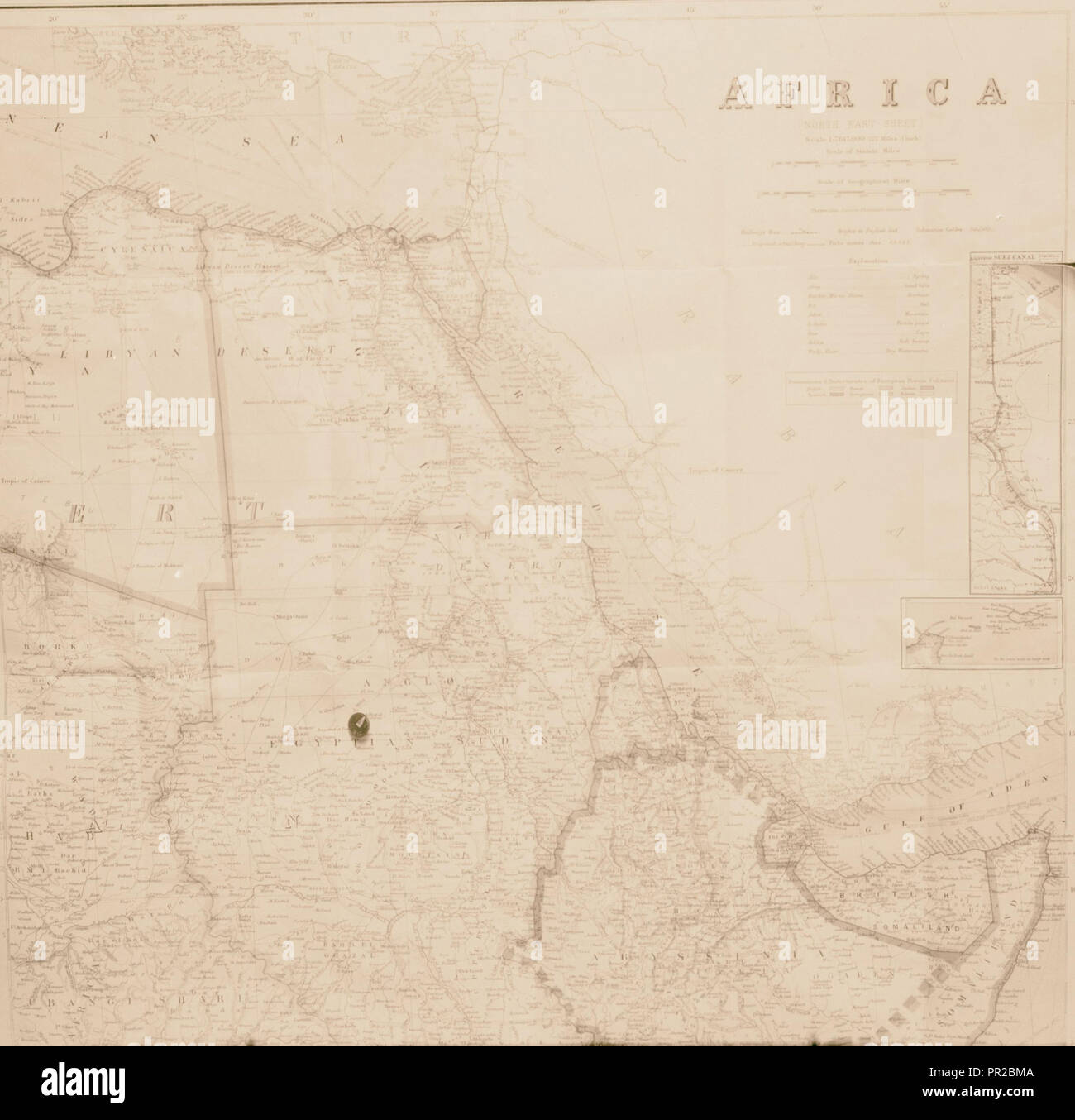 Map of Suez Canal (top); Map of N.E. Africa (bottom). 1940, Africa Stock Photo