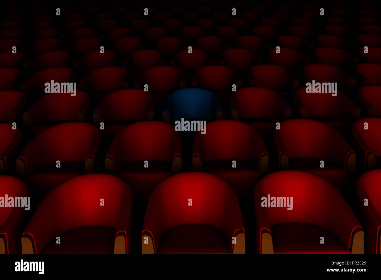 3d red and one bluer cinema chairs Stock Photo