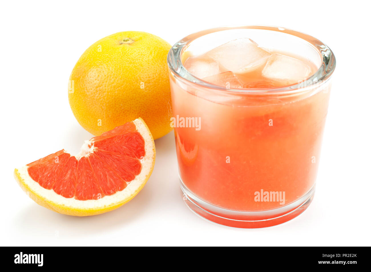 Fresh grapefruit juice on white background Stock Photo