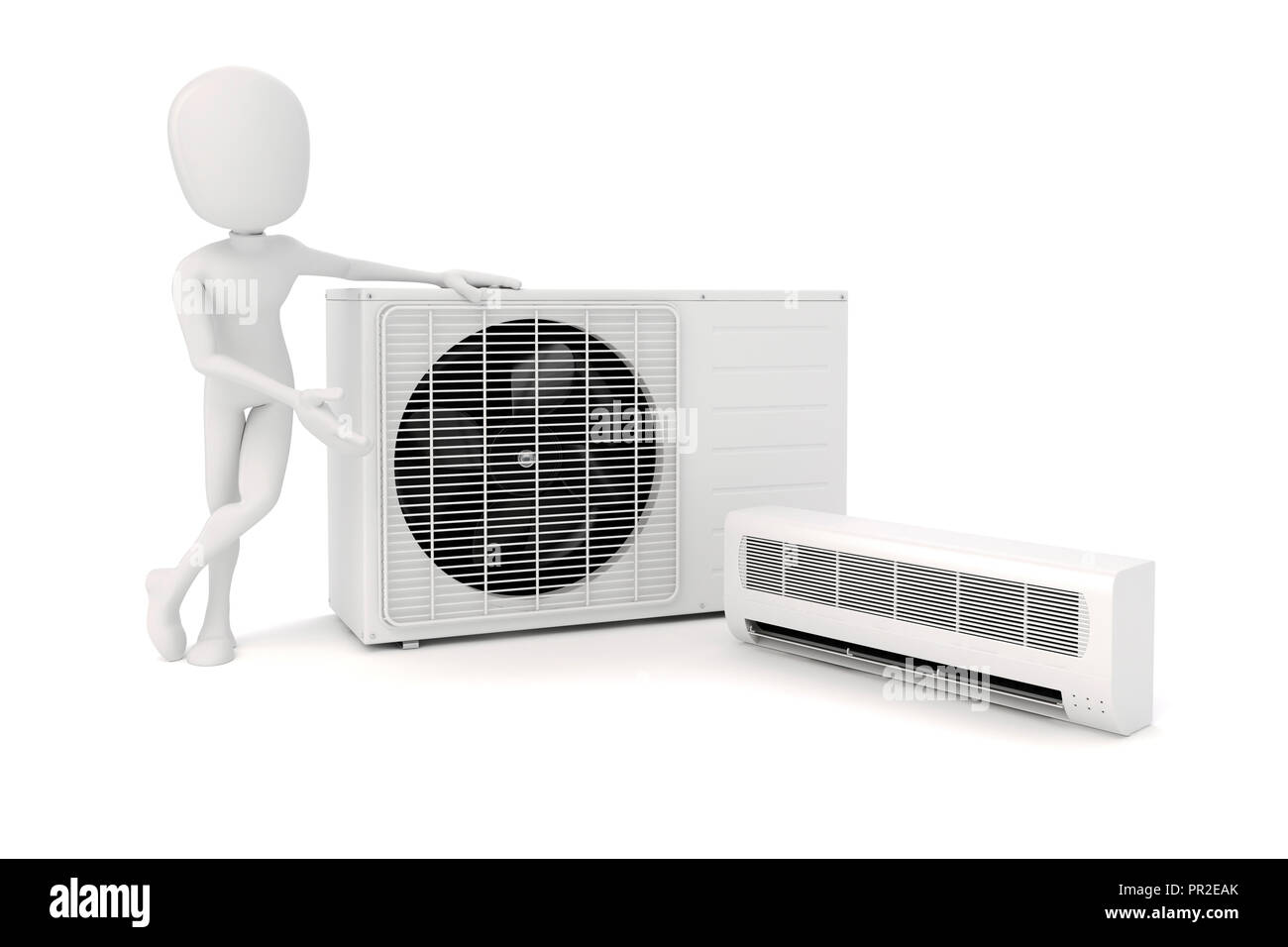 3d man and air conditioning unit on white background Stock Photo - Alamy