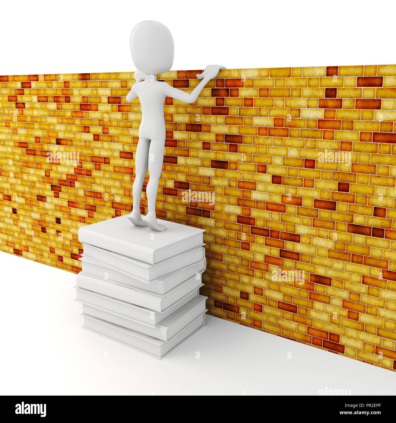 3d man on a pile of books learning metaphor stock photo alamy