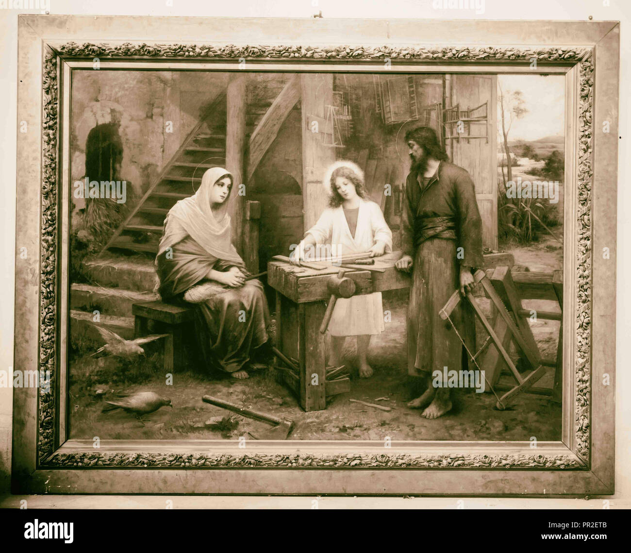 Religious paintings in Palestine. The Holy Family, by Fran ois le Fond. 1900, Israel, Nazareth Stock Photo