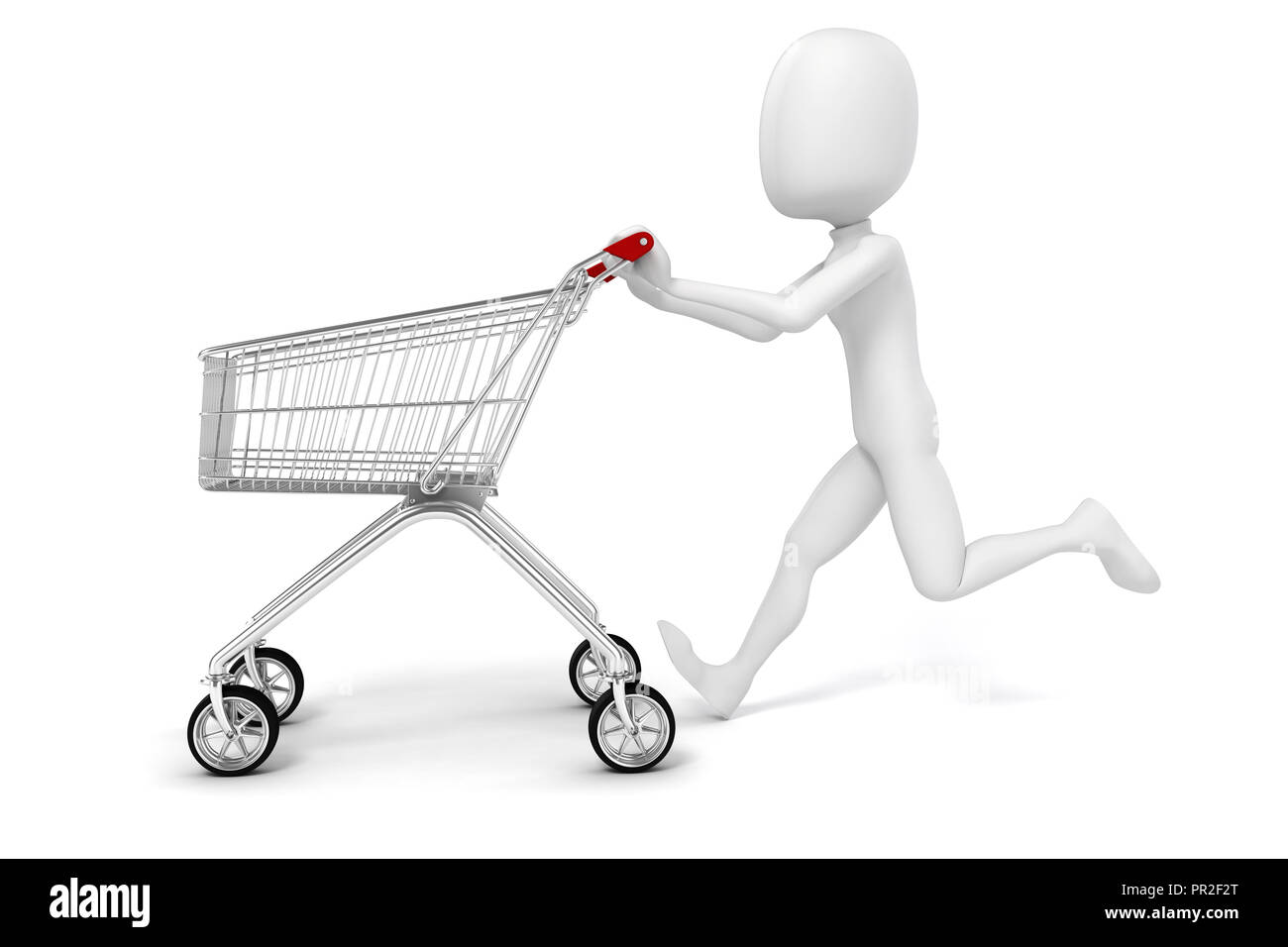 3d man and shopping cart on white background Stock Photo