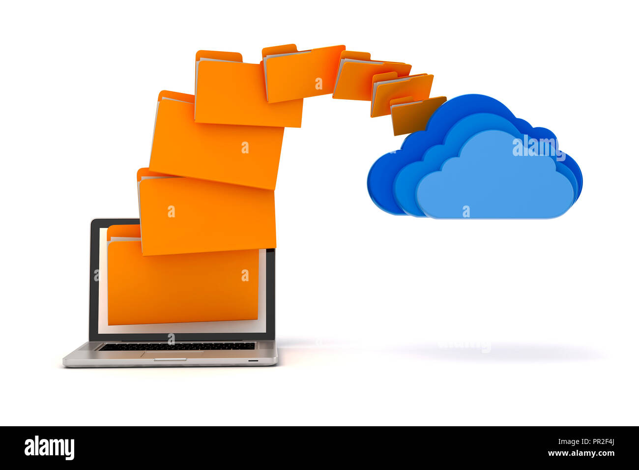 3d laptop folders and cloud server, on white background Stock Photo - Alamy