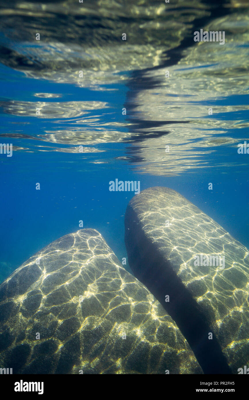 Sand Harbor, Lake Tahoe, underwater boulder landscapes in crystal blue alpine lake at Sand