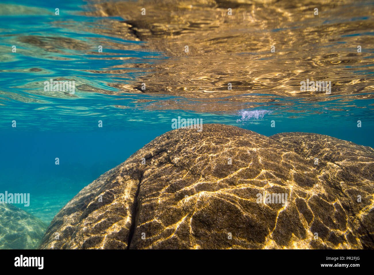 Sand Harbor, Lake Tahoe, underwater boulder landscapes in crystal blue alpine lake at Sand