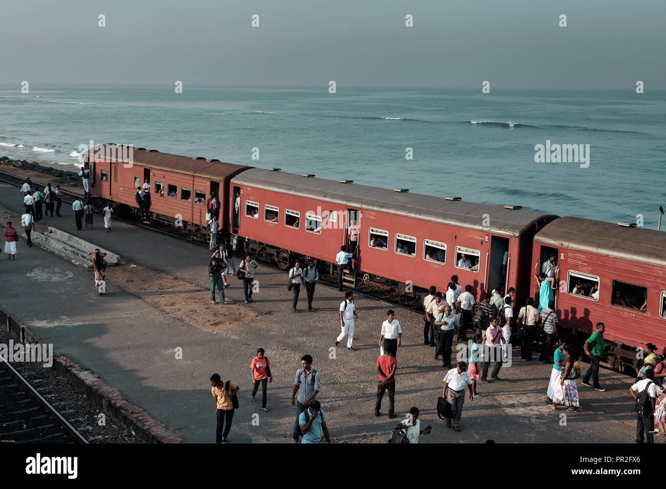 Passengers on platform at Bambalapitiya Railway Station, Colombo, Sri ...