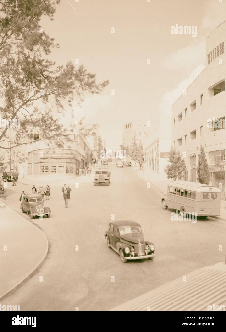 Princess Mary Street with Rex Cinema in background, West Jerusalem. 1940, Israel Stock Photo