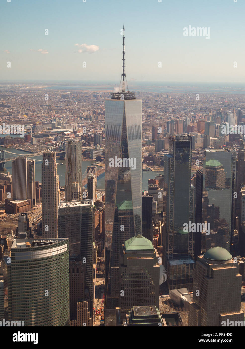 One World Trade Center over Lower Manhattan skyscrapers Stock Photo