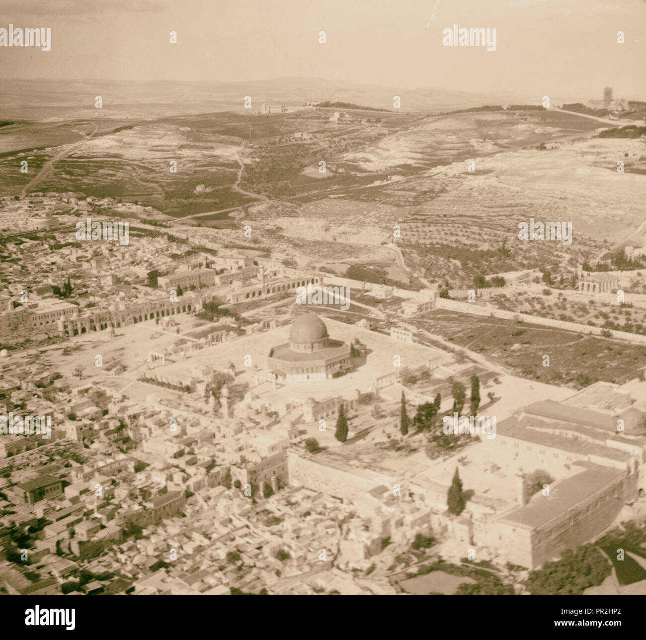 Aerial view of Temple Mount and Western Wall from southwest. 1910, Jerusalem, Israel Stock Photo