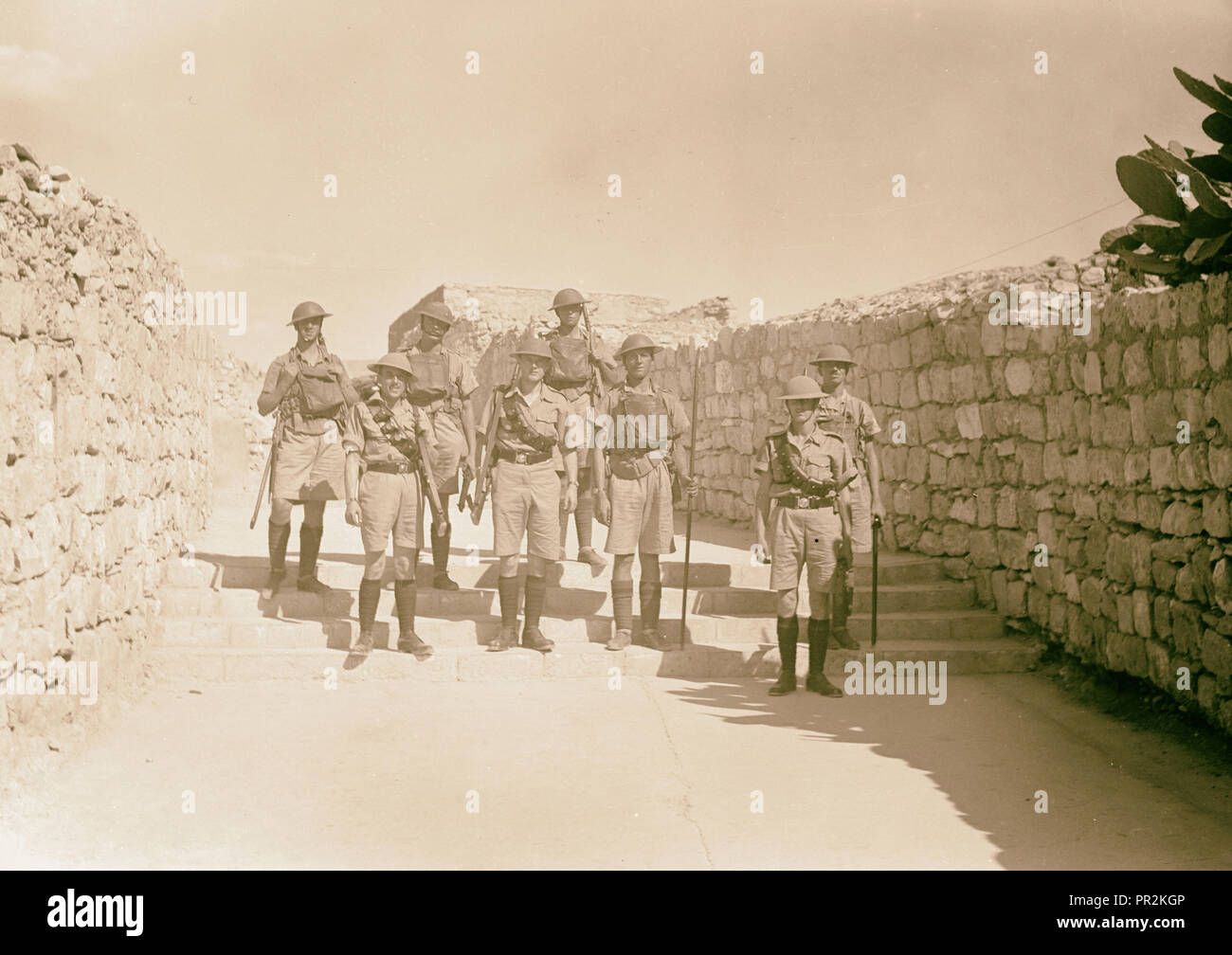 The raising of the siege of Jerusalem Typical scene of troops in Old City before the lifting of curfew, troops descending Stock Photo