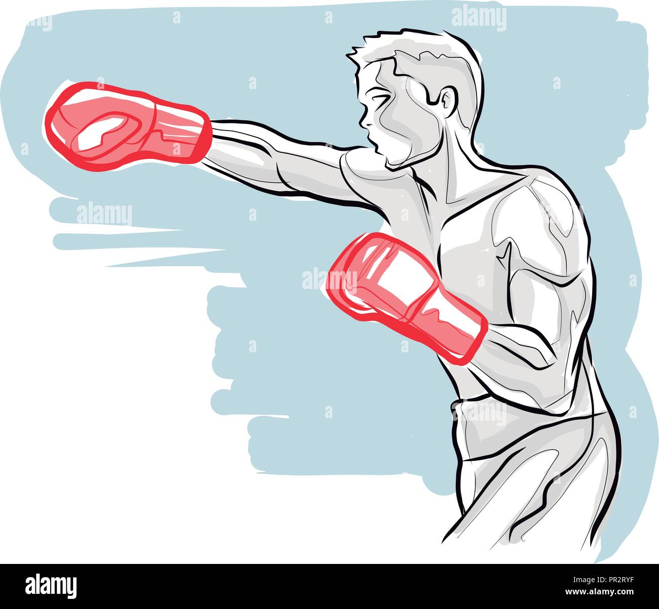 Hand drawn vector digital illustration or drawing of a boxer man Stock