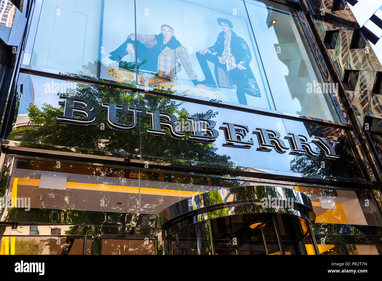 CHICAGO, IL - JULY 10, 2018 - Store entrance of Burberry, a British based high-end fashion brand Stock Photo