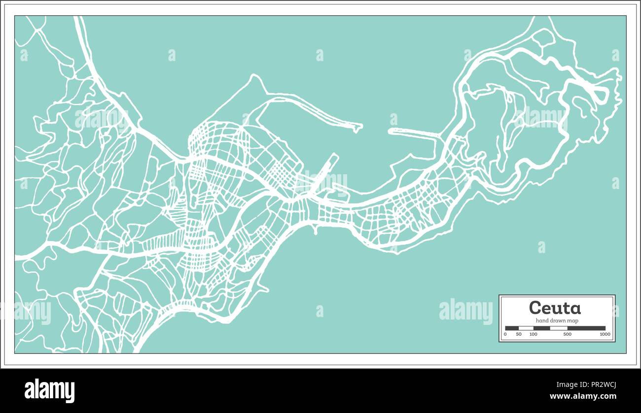 Ceuta Spain City Map in Retro Style. Outline Map. Vector Illustration. Stock Vector