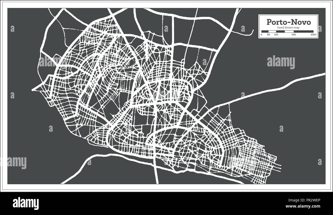 Porto Novo Benin City Map in Retro Style. Outline Map. Vector Illustration. Stock Vector