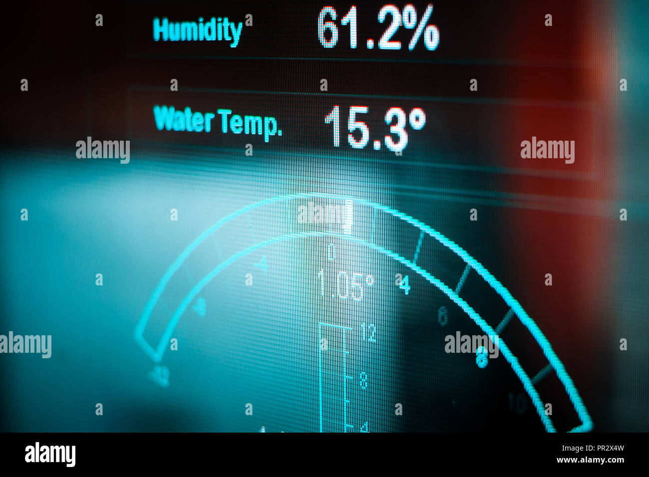 The future of air, land, and sea navigation. Holograms, charts, sonars and tracking instruments for any type of cruising. Futuristic Control panel, an Stock Photo
