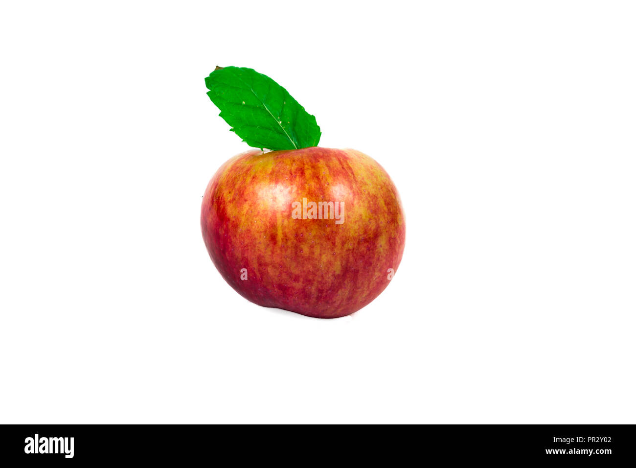 Ripe apple with green leaf Stock Photo