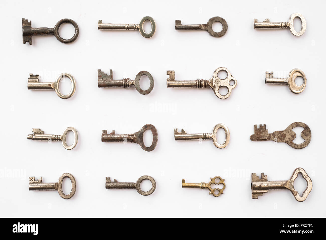 keys on white background - key pattern , Stock Photo