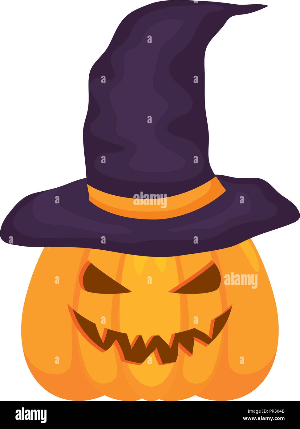 halloween pumpkin with witch hat over white background, colorful design ...