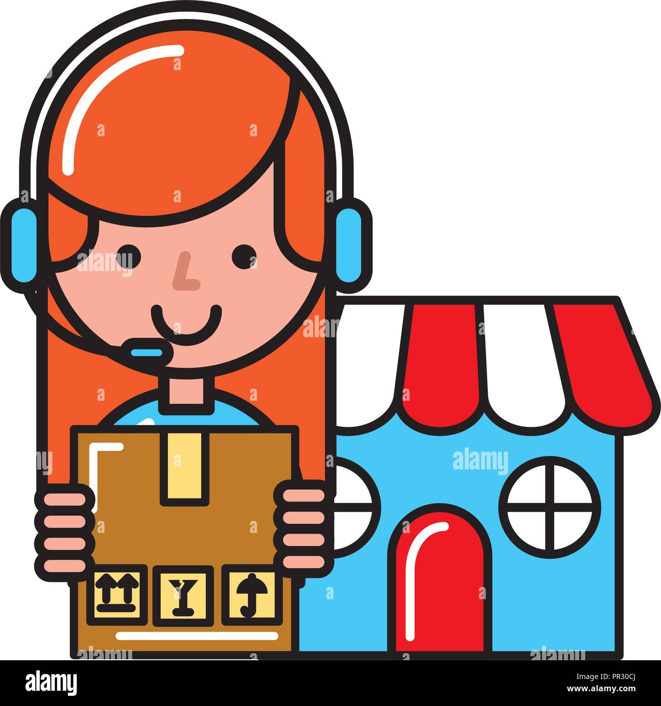 operator girl market cardboard box online shopping Stock Vector Image ...