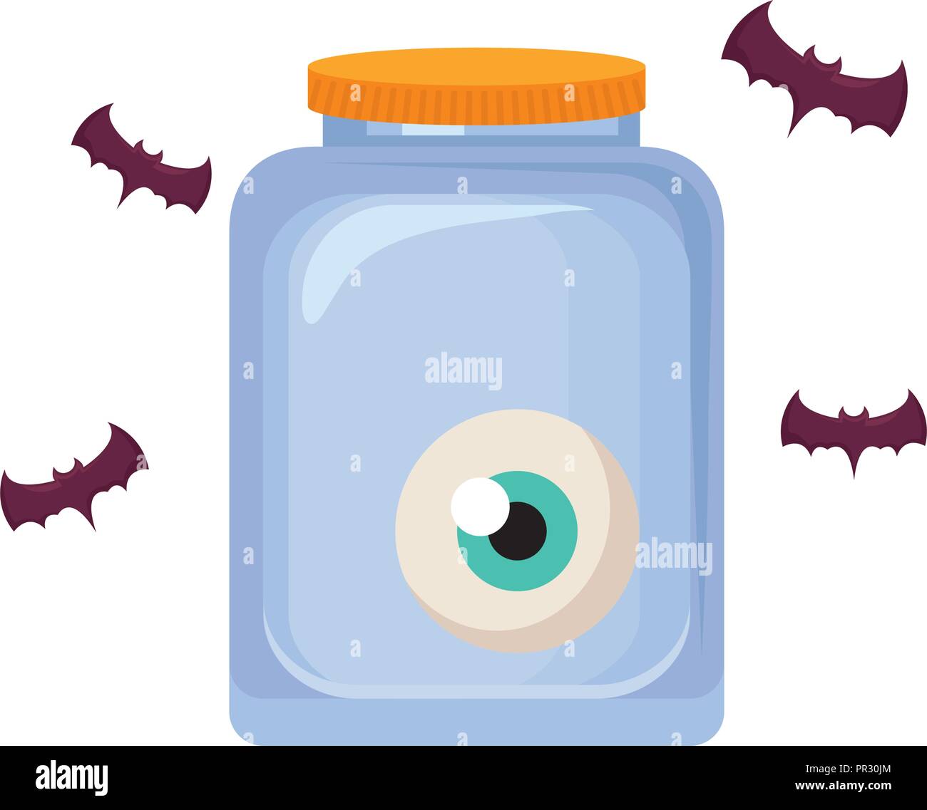 bats around jar with eye over white background, colorful design. vector