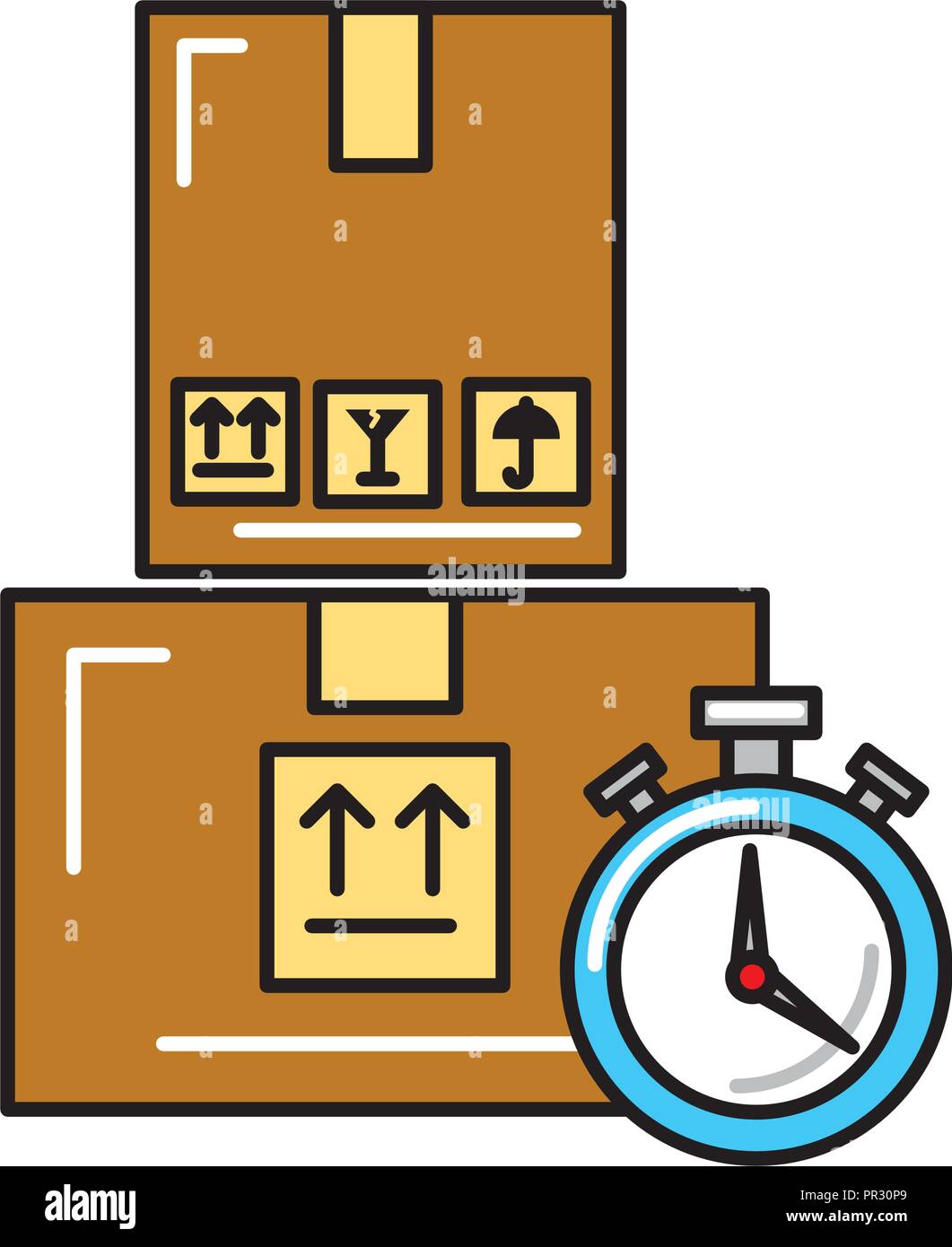 online shopping logistic clock cardboard boxes Stock Vector