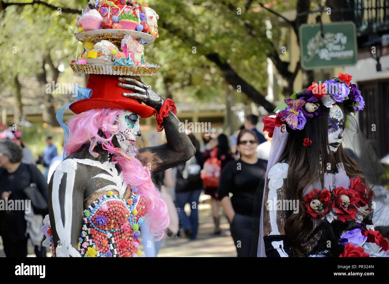 Women dressed as Catrinas; Day of the Dead Celebration in San Antonio, Texas, USA; October 2017. Stock Photo