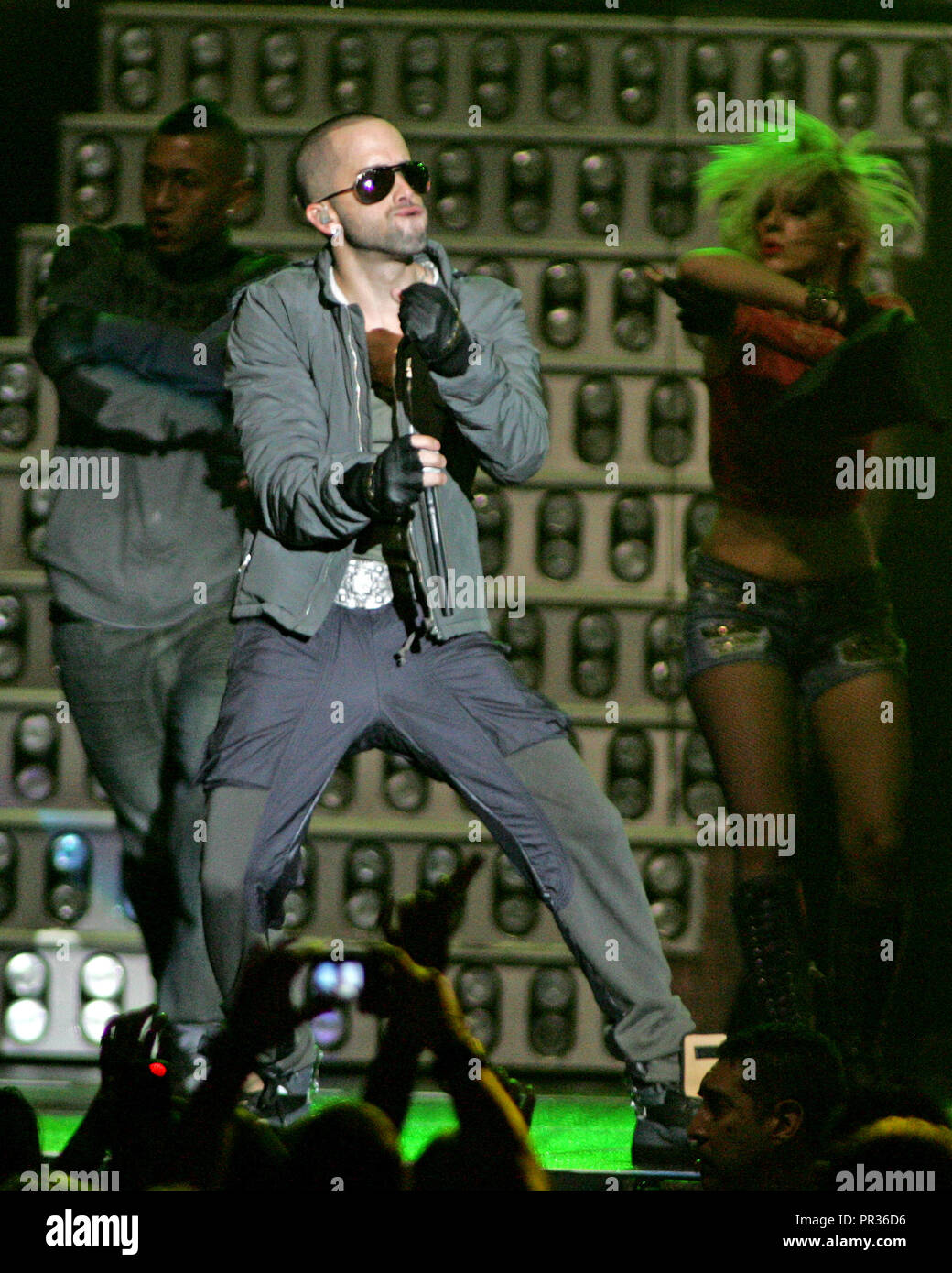 Yandel with the latin reggaeton group Wisin Y Yandel performs in concert at the American Airlines Arena in Miami on September 17, 2009. Stock Photo