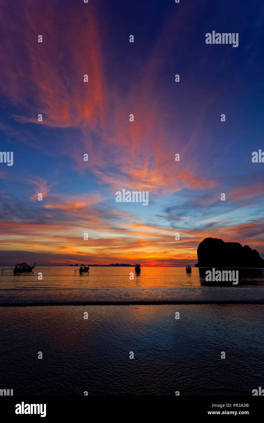 Spectacular Sunset, Andaman Sea, Pak Meng, Si Kao, Trang Province, Southern Thailand Stock Photo