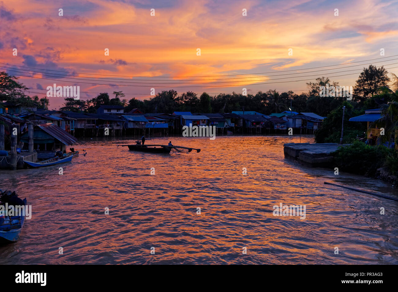 Sunset on River in Satun Town, Southern Thailand Stock Photo