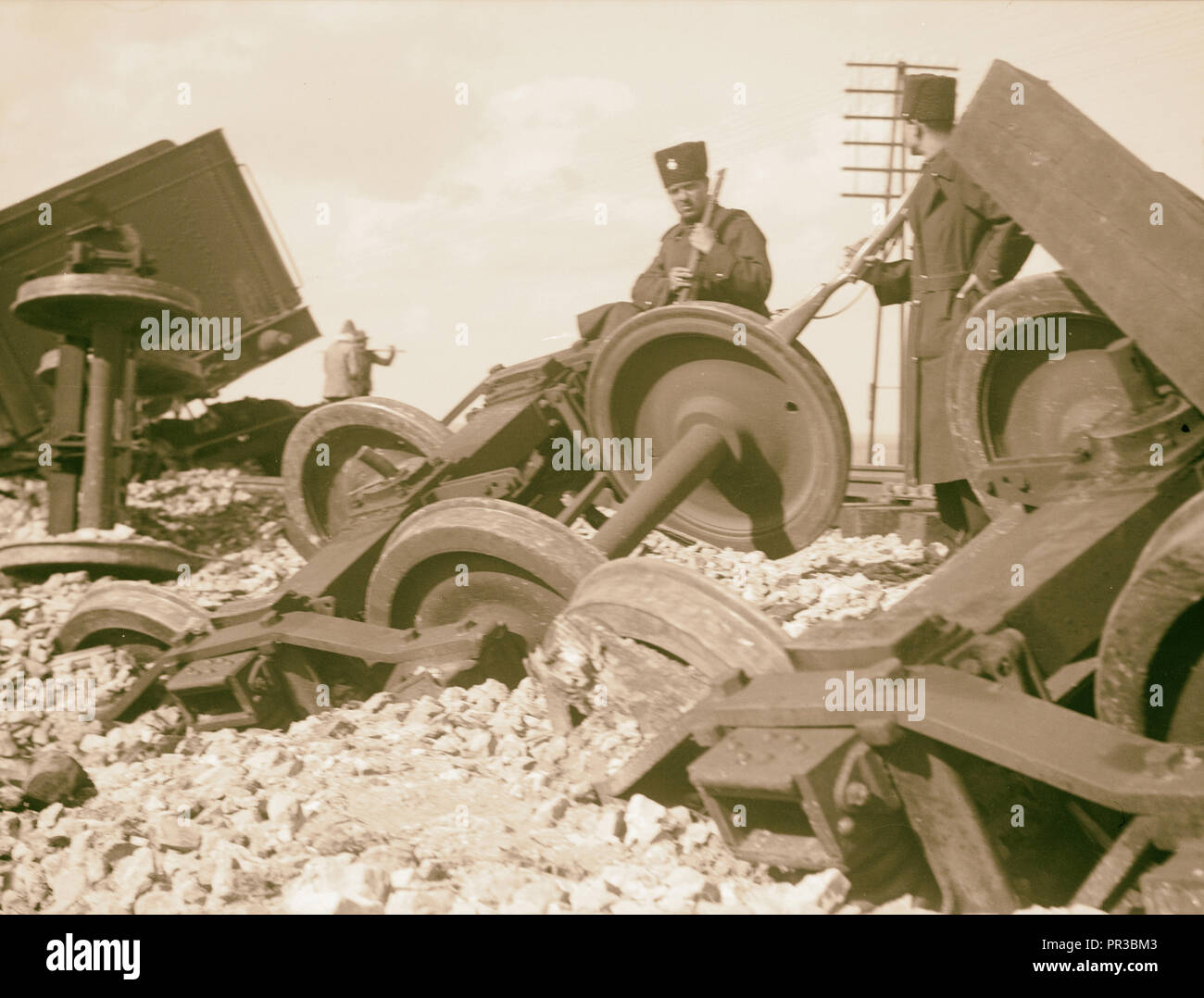 Derailment of petroleum train, night of March 14, 1938, Middle East Stock Photo