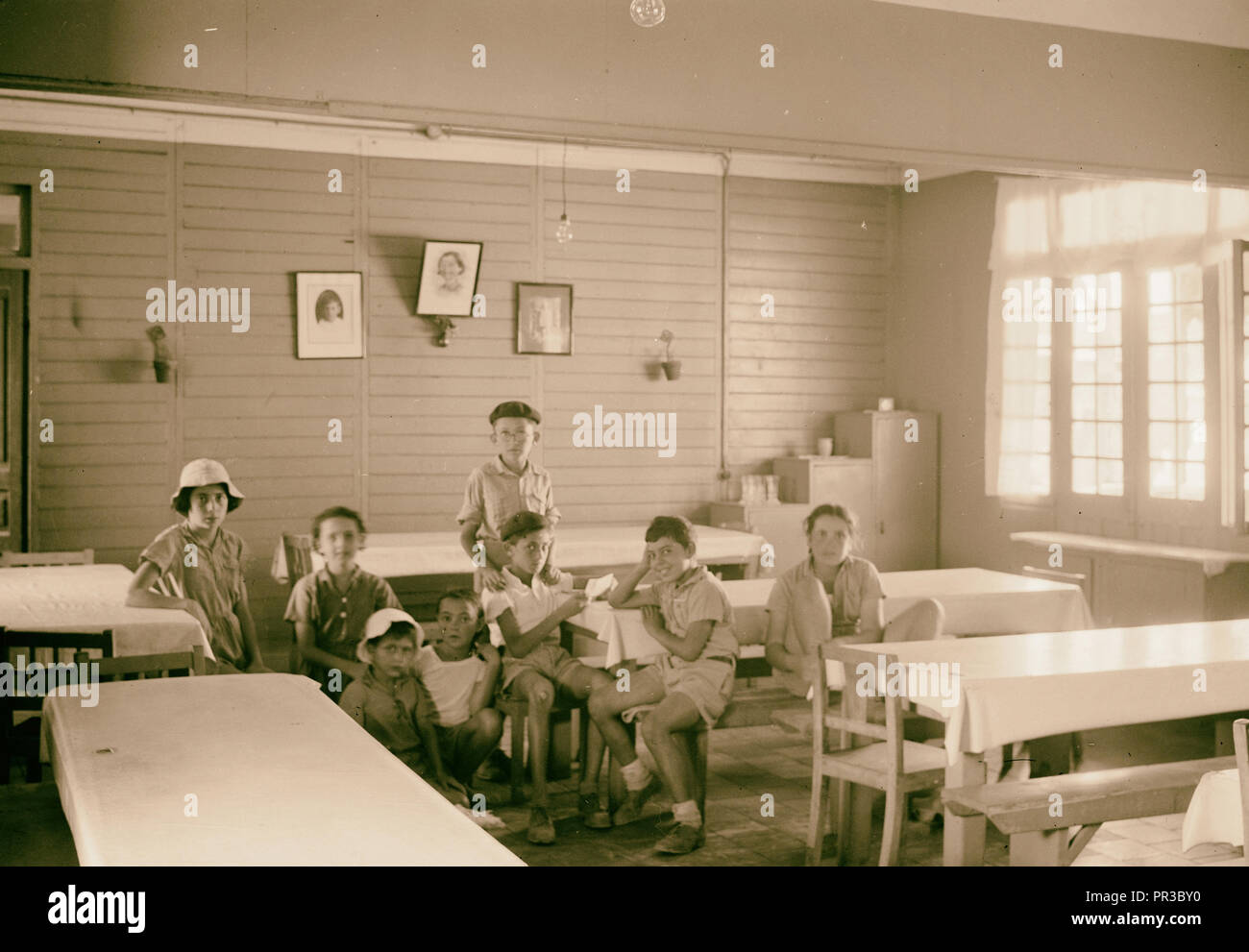 Kiryat Anavim (Dilb), Aug. 6, 1939. Children's communal dining room. 1939, Jerusalem, Israel Stock Photo