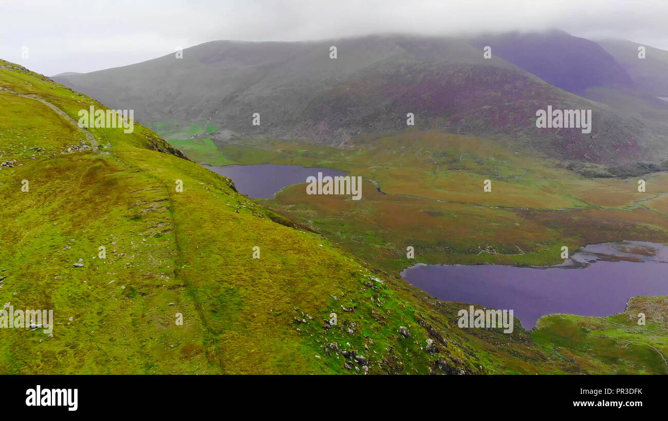 Aerial view from Connor Pass over a valley at Dingle Peninsula Stock